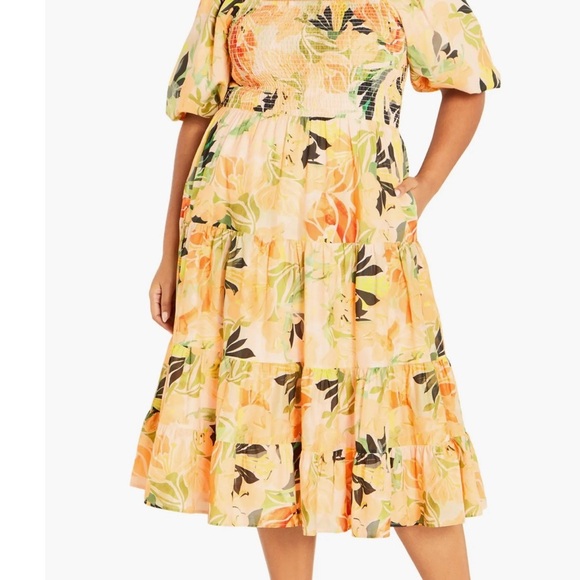 City Chic Plus Size Ariella Puff Sleeve Tier Print Dress - Picture 4 of 10